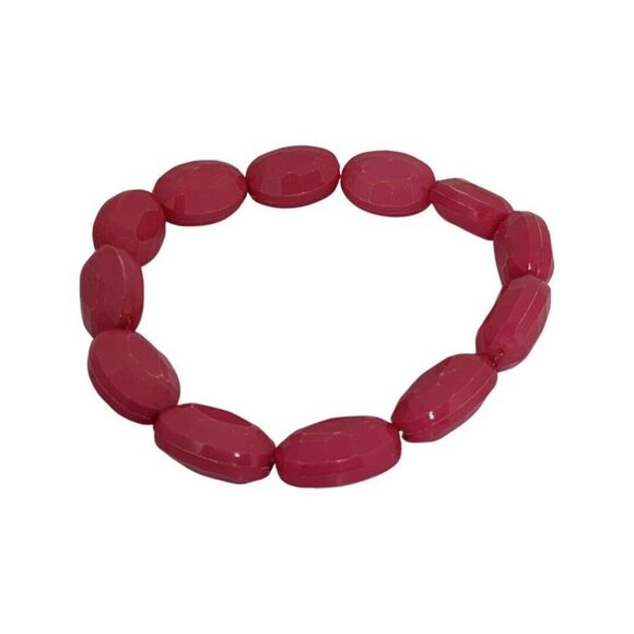 Vintage Summer Hot Pink  Acrylic Faceted Stackable Stretch Bracelets Set Of 4 - Picture 7 of 7